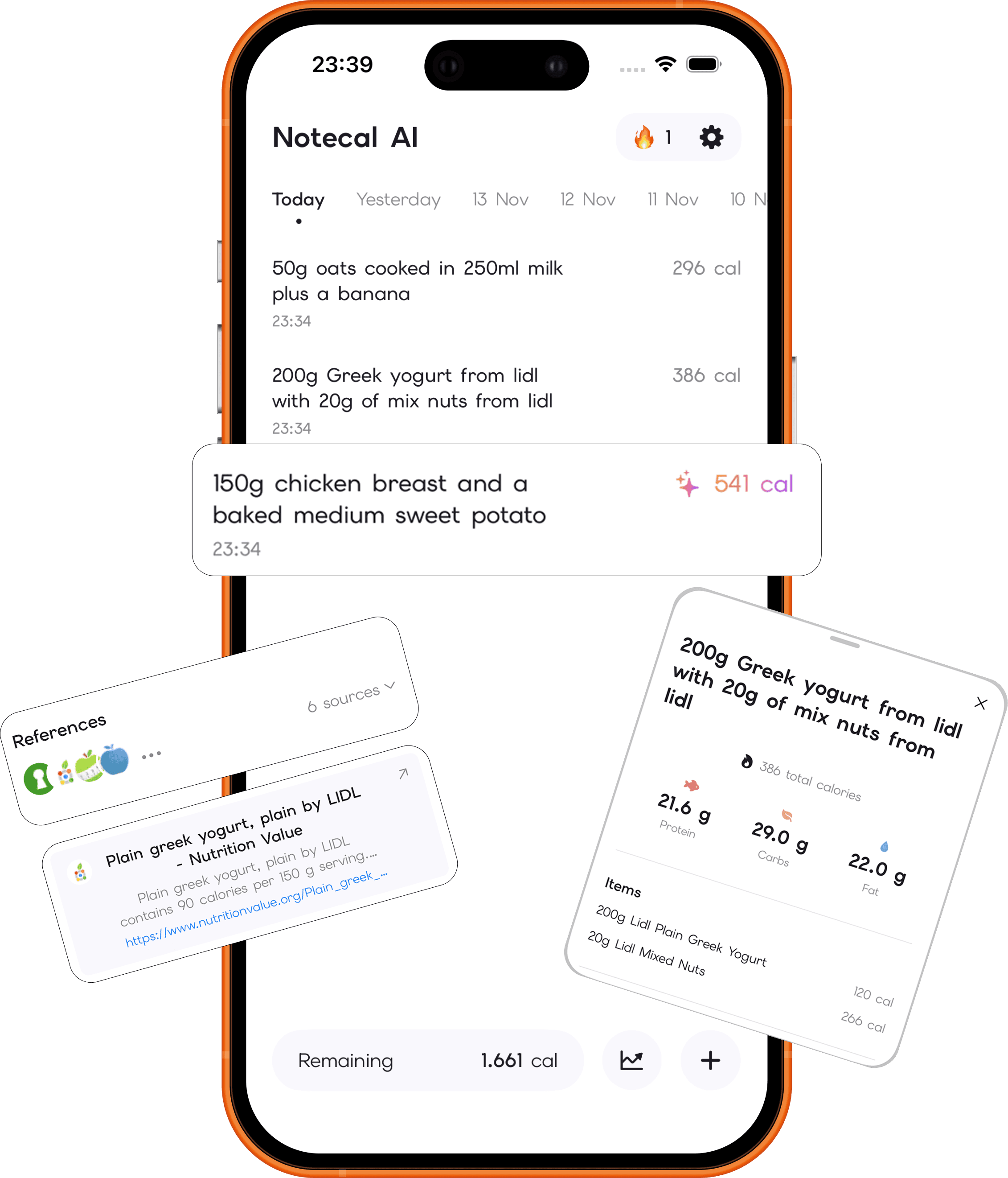 NoteCal AI calorie tracking app preview